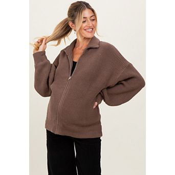 Maternity Mocha Oversized Zip Up Cardigan