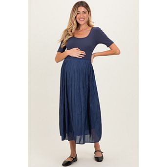Maternity Scoop Neck Pleated Skirt Ballet Dress