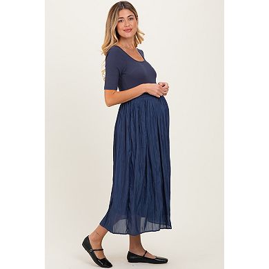 Maternity Scoop Neck Pleated Skirt Ballet Dress