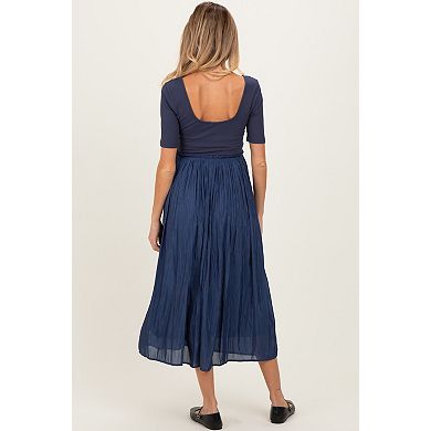 Maternity Scoop Neck Pleated Skirt Ballet Dress
