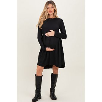 Maternity Textured Rib Long Sleeve Dress