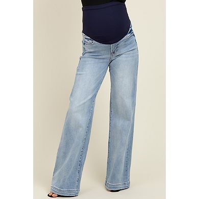 Maternity Blue Vintage Wash Wide Leg Maternity Jeans