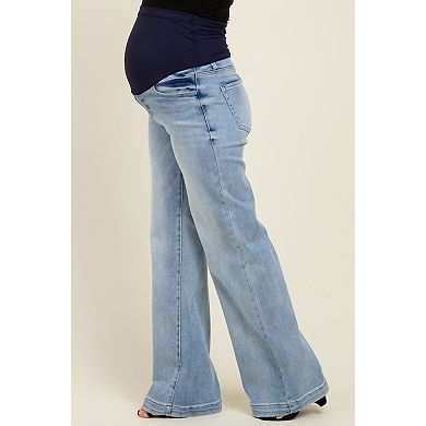 Maternity Blue Vintage Wash Wide Leg Maternity Jeans
