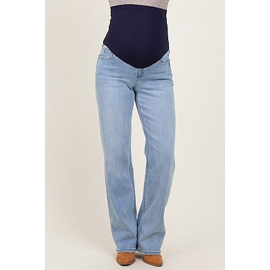 Maternity Blue Washed Relaxed Straight Leg Maternity Jeans