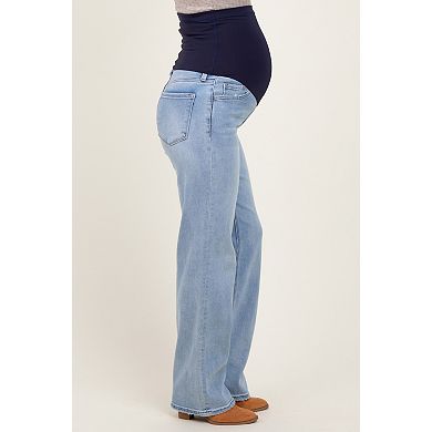 Maternity Blue Washed Relaxed Straight Leg Maternity Jeans