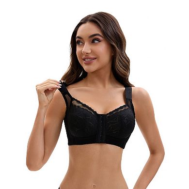 3 Packs Women's Lace Front Closure Full Coverage Minimizers Wirefree Wide Straps Soft Bras