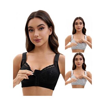 3 Packs Women's Lace Front Closure Full Coverage Minimizers Wirefree Wide Straps Soft Bras