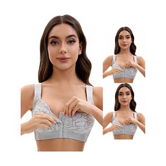 3 Packs Women's Lace Front Closure Full Coverage Minimizers Wirefree Wide Straps Soft Bras