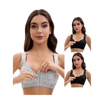 3 Packs Women's Lace Front Closure Full Coverage Minimizers Wirefree Wide Straps Soft Bras