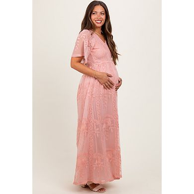 Maternity Smocked Top Lace Maxi Dress