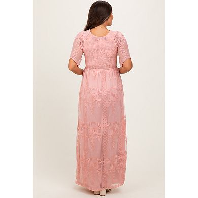 Maternity Smocked Top Lace Maxi Dress