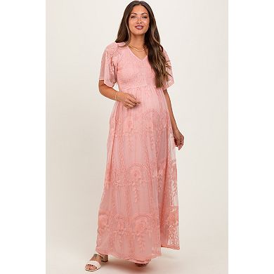 Maternity Smocked Top Lace Maxi Dress