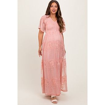 Maternity Smocked Top Lace Maxi Dress