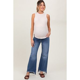 Maternity Distressed Fringe Hi-Lo Hem Cropped Flare Maternity Jeans