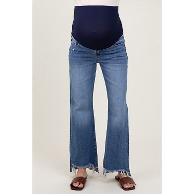 Maternity Distressed Fringe Hi-Lo Hem Cropped Flare Maternity Jeans