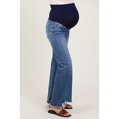 Maternity Distressed Fringe Hi-Lo Hem Cropped Flare Maternity Jeans