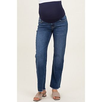Maternity Blue Fringe Hem Wide Leg Maternity Jeans