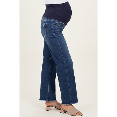 Maternity Blue Fringe Hem Wide Leg Maternity Jeans
