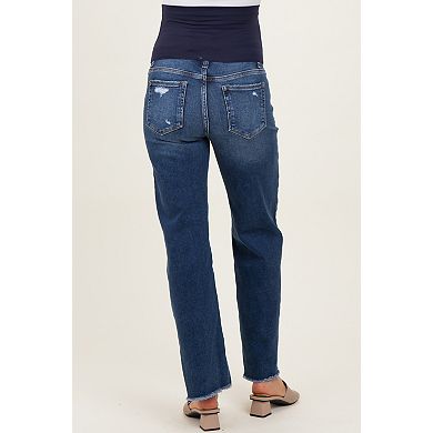 Maternity Blue Fringe Hem Wide Leg Maternity Jeans
