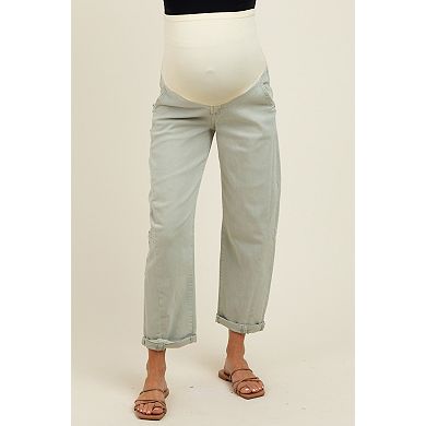 Maternity Olive Rolled Cuff Barrel Leg Maternity Jeans