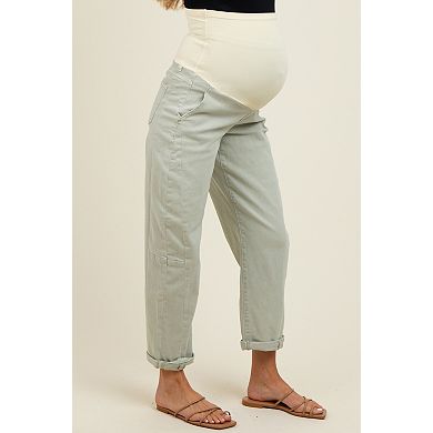Maternity Olive Rolled Cuff Barrel Leg Maternity Jeans