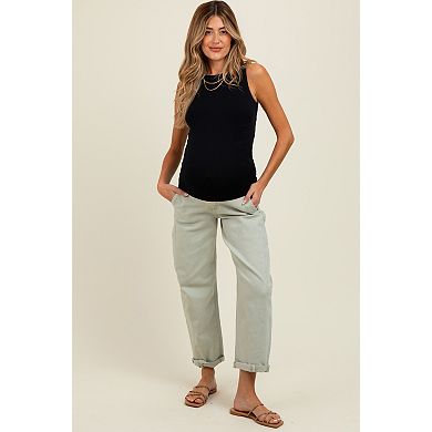 Maternity Olive Rolled Cuff Barrel Leg Maternity Jeans