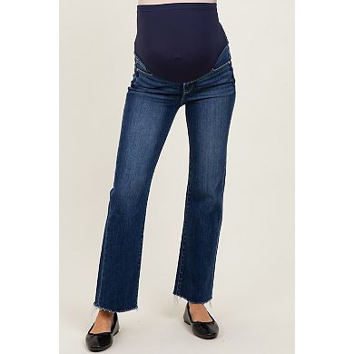 Maternity High Rise Crop Straight Raw Cut Hem Maternity Jeans
