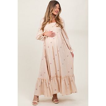 Maternity Long Sleeve Floral Accent Dress