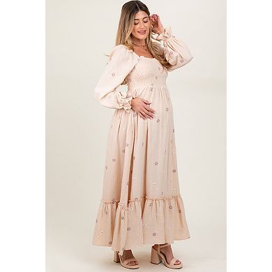 Maternity Long Sleeve Floral Accent Dress
