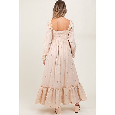 Maternity Long Sleeve Floral Accent Dress