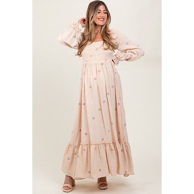 Maternity Long Sleeve Floral Accent Dress