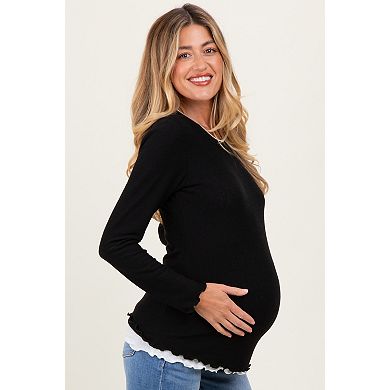 Maternity Ribbed Long Sleeve Twofer Top
