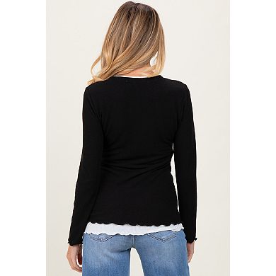 Maternity Ribbed Long Sleeve Twofer Top