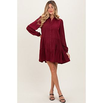 Maternity Balloon Sleeve Tiered Shirt Dress