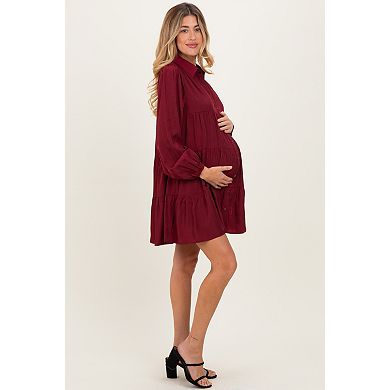 Maternity Balloon Sleeve Tiered Shirt Dress