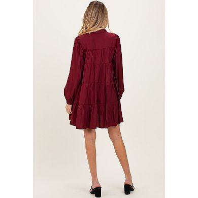 Maternity Balloon Sleeve Tiered Shirt Dress