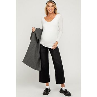 Maternity Raw Hem Cropped Wide Leg Maternity Jeans