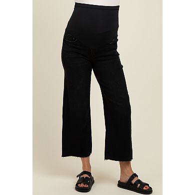 Maternity Raw Hem Cropped Wide Leg Maternity Jeans