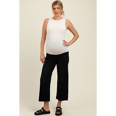 Maternity Raw Hem Cropped Wide Leg Maternity Jeans