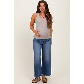 Maternity Raw Hem Cropped Wide Leg Maternity Jeans
