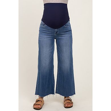 Maternity Raw Hem Cropped Wide Leg Maternity Jeans