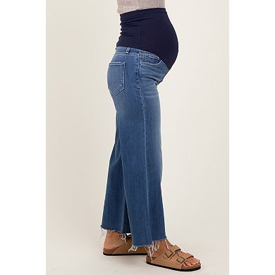Maternity Raw Hem Cropped Wide Leg Maternity Jeans