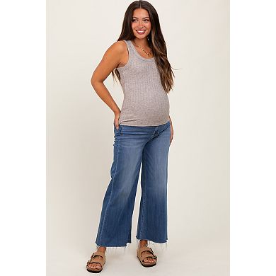 Maternity Raw Hem Cropped Wide Leg Maternity Jeans