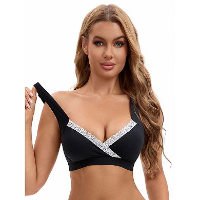 3 Packs Women's Lace Crossover Wirefree Sleep Breastfeeding Soft Cup Nursing Bras