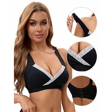 3 Packs Women's Lace Crossover Wirefree Sleep Breastfeeding Soft Cup Nursing Bras