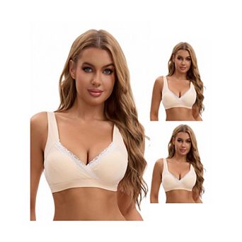 3 Packs Women's Lace Crossover Wirefree Sleep Breastfeeding Soft Cup Nursing Bras