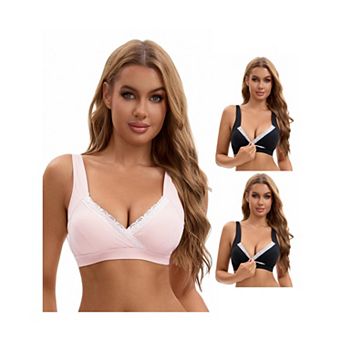 3 Packs Women's Lace Crossover Wirefree Sleep Breastfeeding Soft Cup Nursing Bras