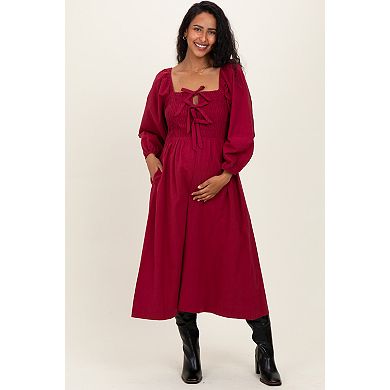 Maternity Bow Detail Smocked Midi Dress