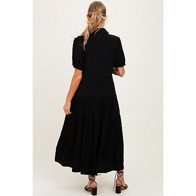 Maternity Collared Button Down Tiered Midi Dress