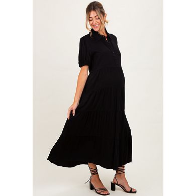 Maternity Collared Button Down Tiered Midi Dress